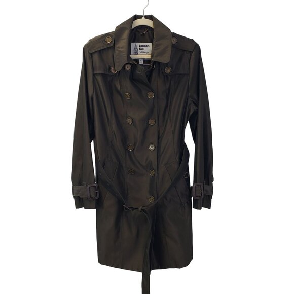 London Fog Metallic Bronze Tie Waist Trench Coat Size M/L - Picture 1 of 9